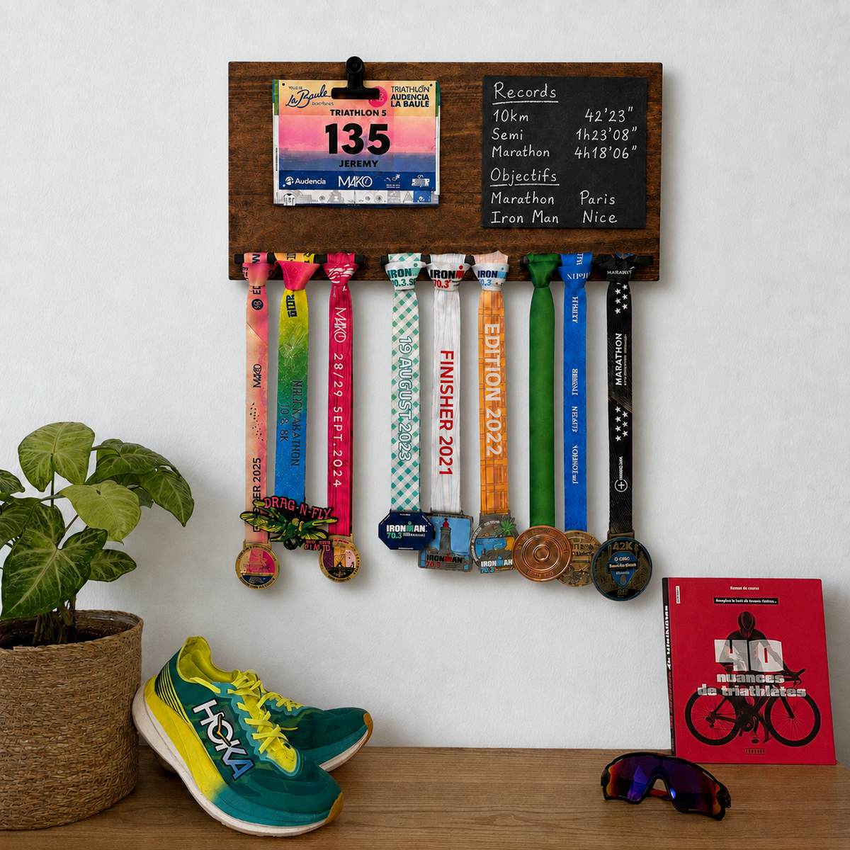 support médaille bois déccration runner